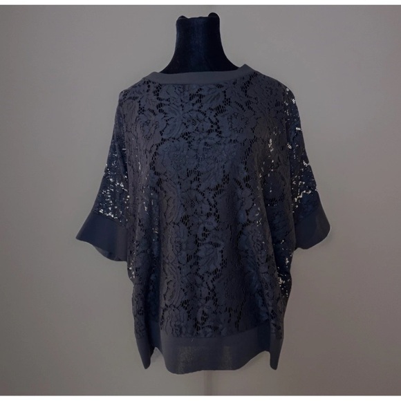 M Made In Italy Black Lace Top Oversized Sz S Short Dolman Sleeve Party Office - Picture 1 of 5